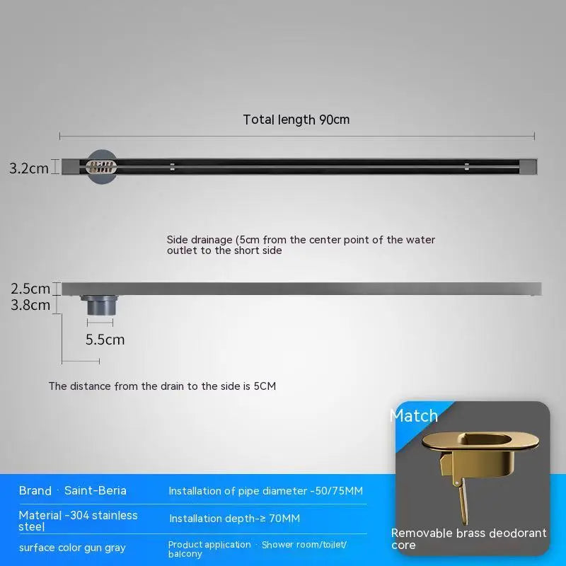 2cm Wide Floor Drain Stainless Steel Linear Narrow