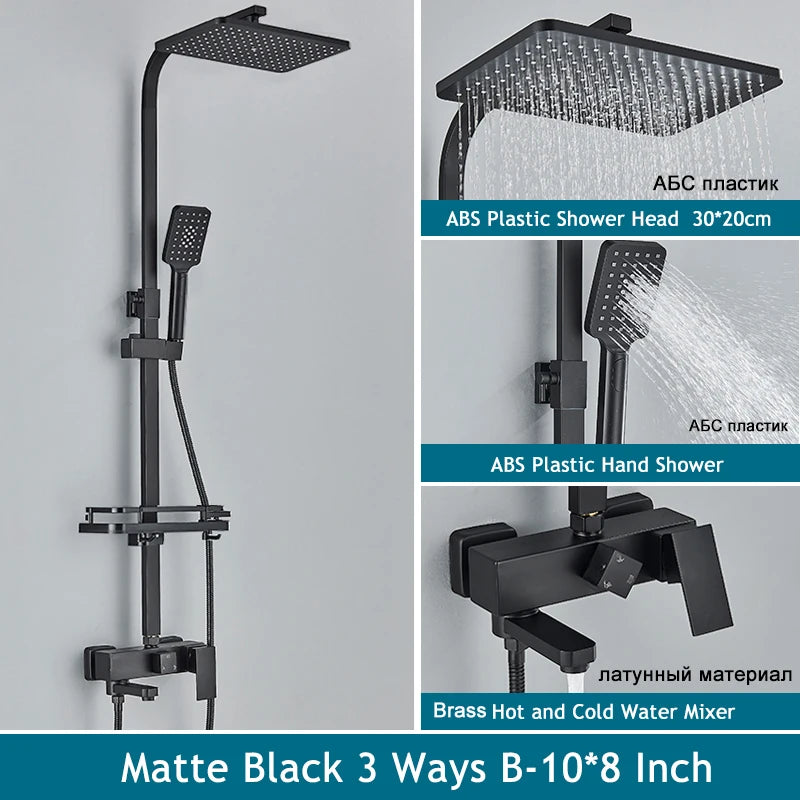 Shinesia Black/Chrome Bathroom Shower System Rainfall Shower