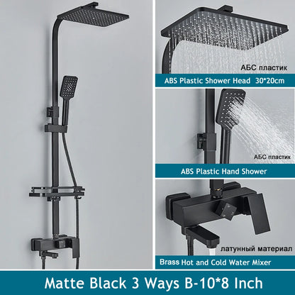 Shinesia Black/Chrome Bathroom Shower System Rainfall Shower