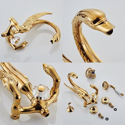 Ellen Bathtub Faucet Gold Swan Hand Shower Wall