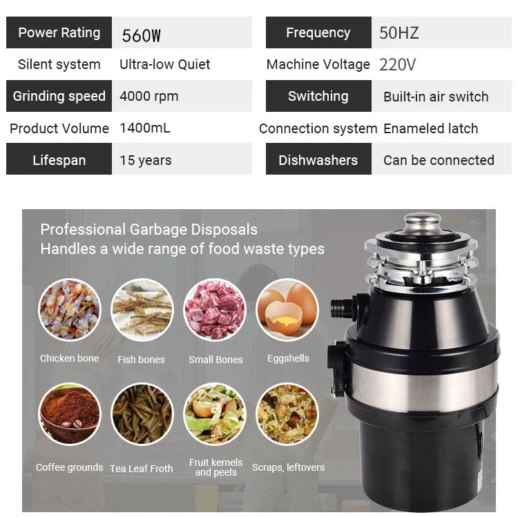 Divedeer Food Waste Disposer 220v/560w Food Residue Pulverizer