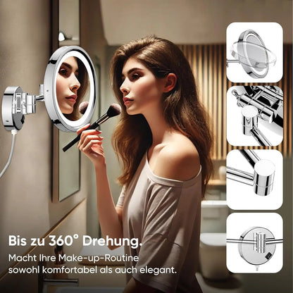 Brushed Gold Led Folding Bathroom Mirror Wall Mounted