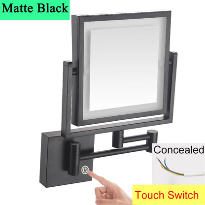 Square Touch Led Folding Bathroom Mirror 3x Magnifying