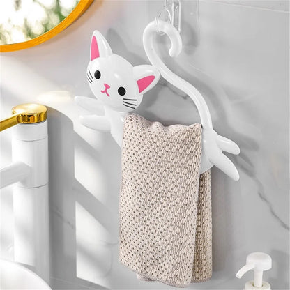 Cute Cartoon Towel Rack Bathroom Cat Shaped Towel