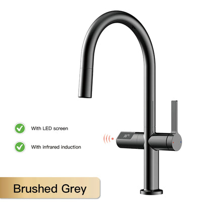 Light Luxury Gun Gray Brass Faucet Digital Display