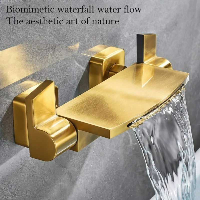 Brushed Gold Bath Shower Faucet Brass Bathtub Faucet