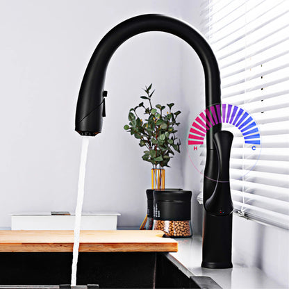 High-End Touch Black Faucet Brass Pull-Out Design Three-Function