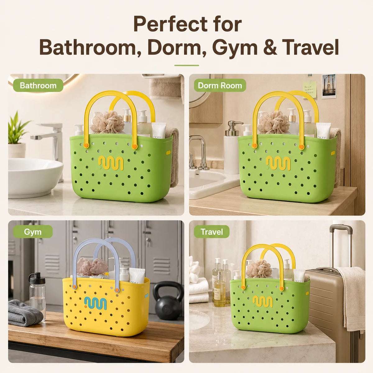 Bathroom Shower Caddy Storage Basket Handle Large Capacity