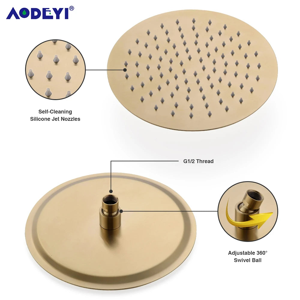 Bathroom Shower System Brushed Gold Cold Faucet Bath