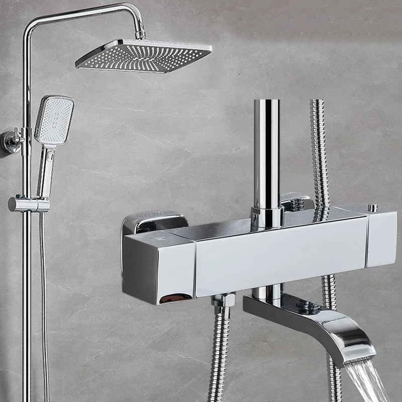 Square Thermostatic Bathroom Shower Quality Brass Cold Gold