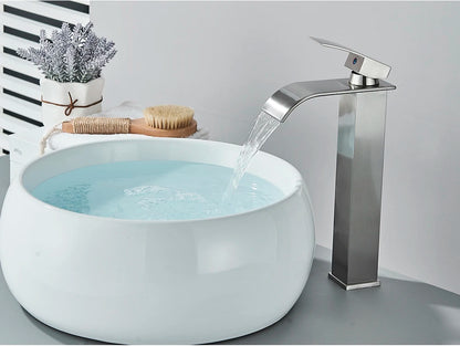 Brushed Golden Basin Faucets Elegant Waterfall Bathroom Sink