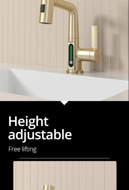 Brushed Gold Basin Faucet Lifting Pull Down Digital
