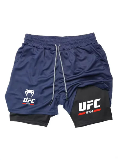 Men Double-Layer Running Fitness Shorts Phone Bag Towel