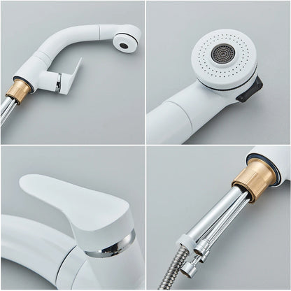 Bathroom Sink Faucet Pull Out Sprayer Deck Mounted