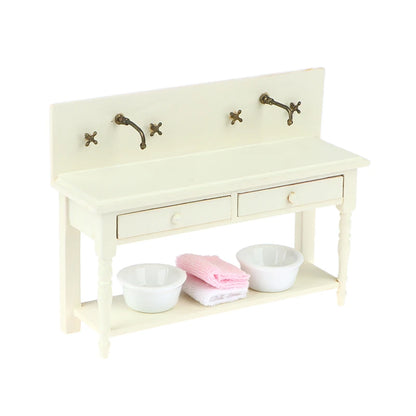 12 Dollhouse Miniature Wooden Bathroom Sink Cabinet Wash