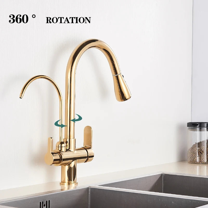 Gold Purify Water Faucet Deck Mounted Dual Handle