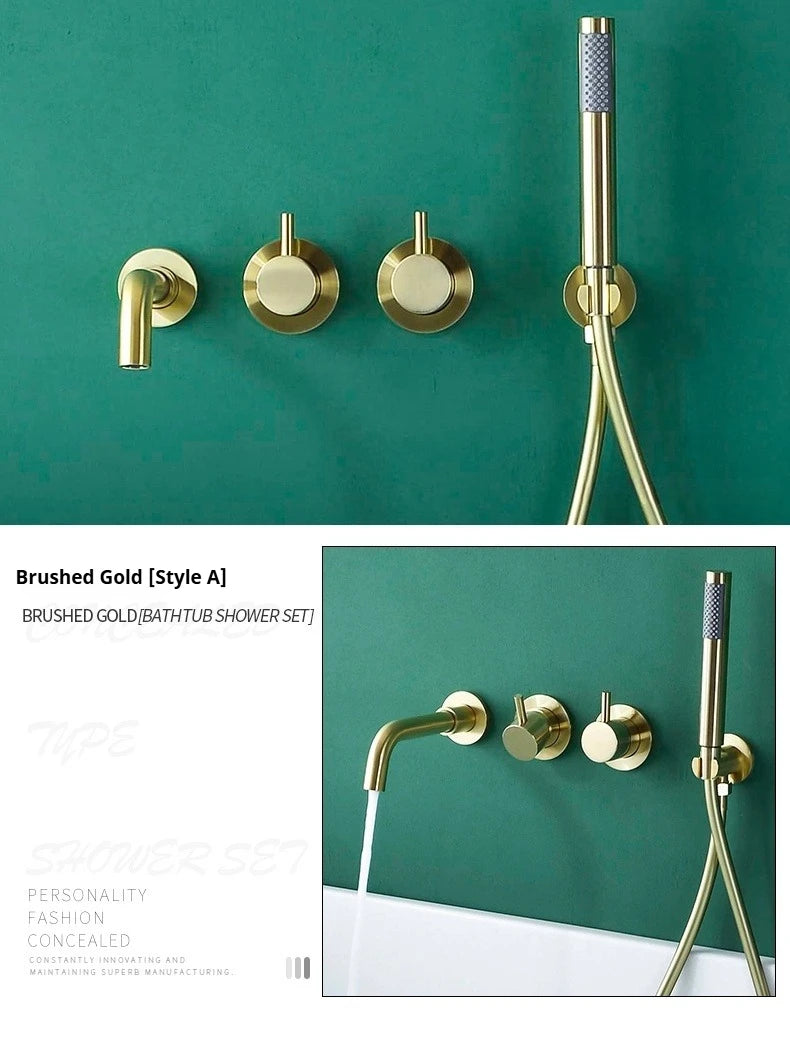 Brushed Gold Concealed Wall-Mounted Bathtub Faucet Gun Grey