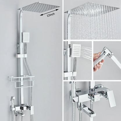Black Chrome 3/4-Way Shower Faucet Rainfall Shower Cold