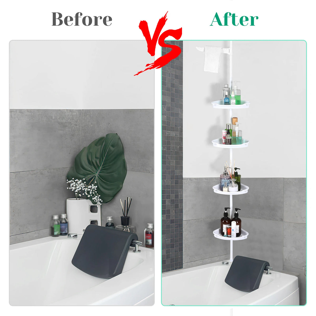 Corner Shower Caddy Tension Pole 4-Tier Adjustable Shelves