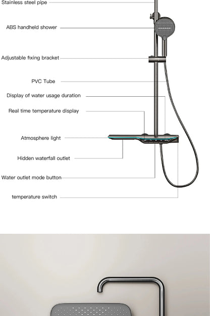 Luxury Brass Gun Gray Shower System Intelligent Led
