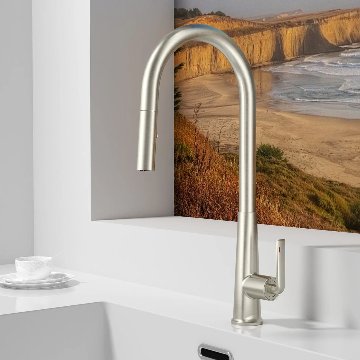 Brushed Gold Faucet Pull Out Sprayer Cold Water