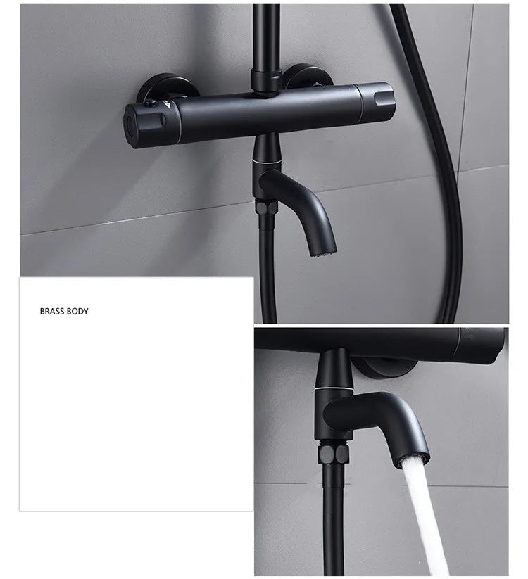 Black Chrome Thermostatic Shower Faucets Valve Brass Bathroom