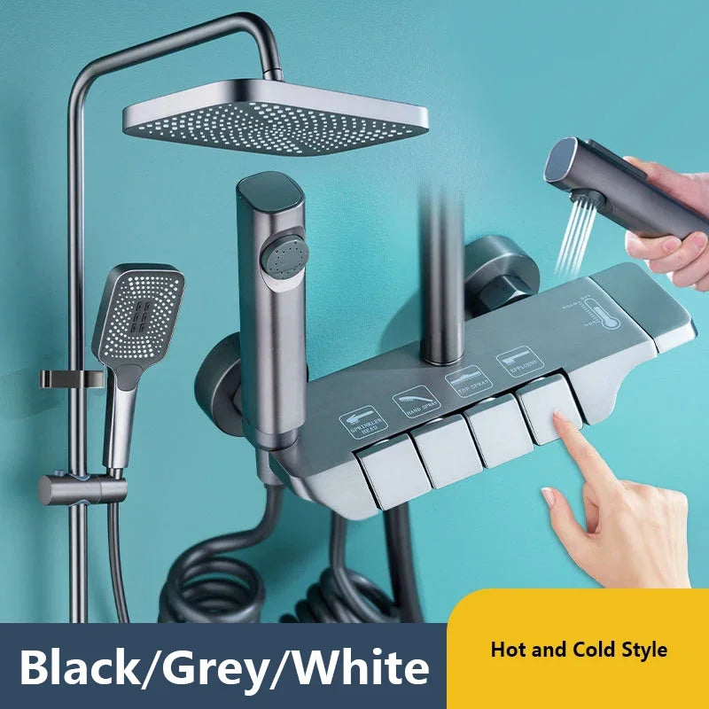 Grey Shower System Bathroom Digital Led Rain Showers