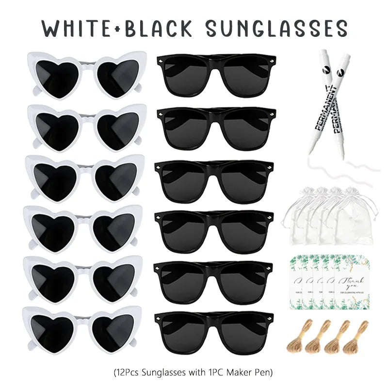12-100pcs Wedding Sunglasses Guests Heart Shaped Sunglasses