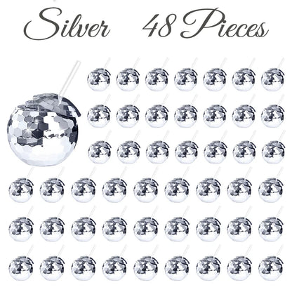 6-48pcs Disco Ball Cups Lids Staws Disco 70s