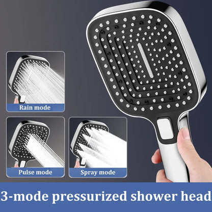 Square 3-Mode Pressurized Shower Head Large Panel Bathroom
