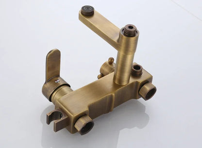 Antique Brass Shower Faucet 8-Inch Rainfall Dual Handle