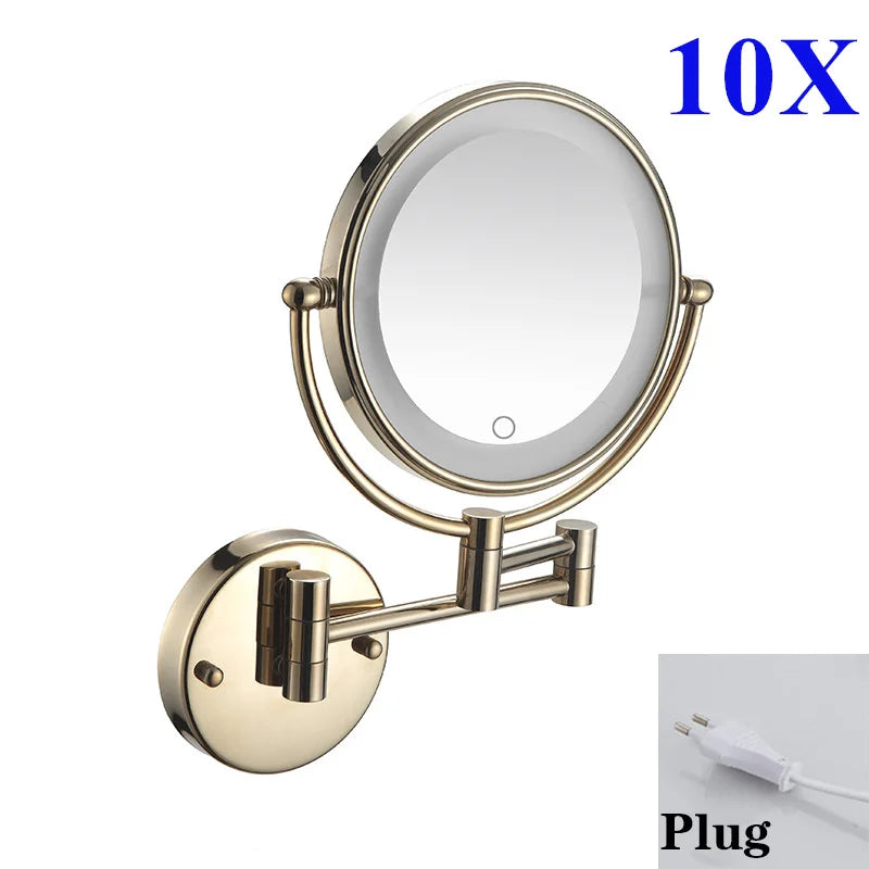 10x Magnifying Led Folding Bathroom Mirrors Walll Mounted
