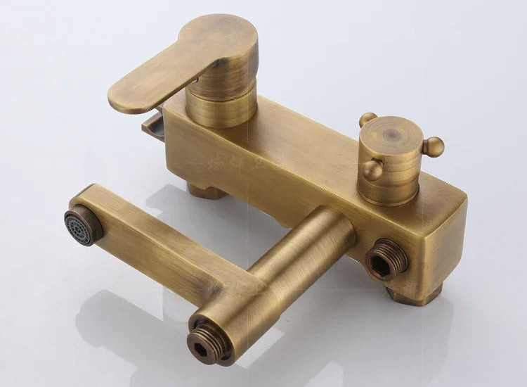 Antique Brass Shower Faucet 8-Inch Rainfall Dual Handle
