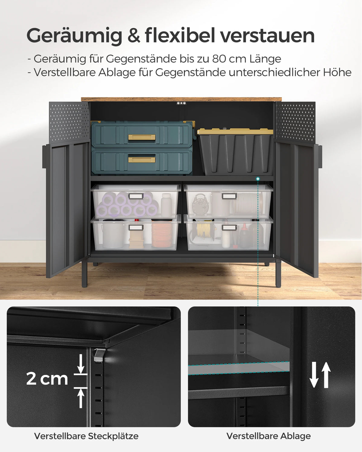 Sideboard Cupboard Double Door Cabinet Adjustable Floor Steel