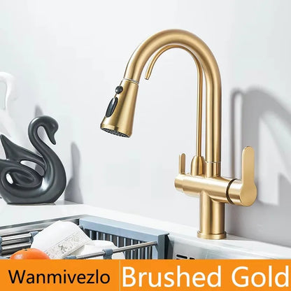 Zappo Gold Waterfall Faucet Roman Handheld Shower Deck
