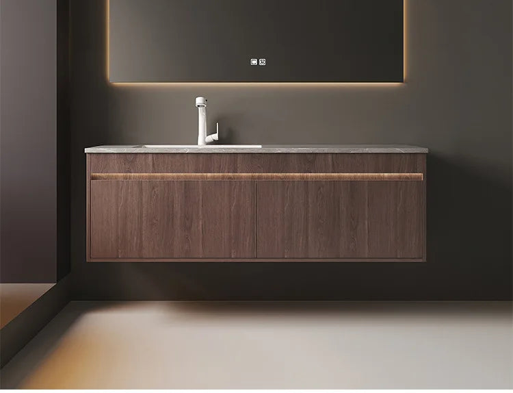 Light Luxury Bathroom Cabinets Rock Slab Integrated Washbasin