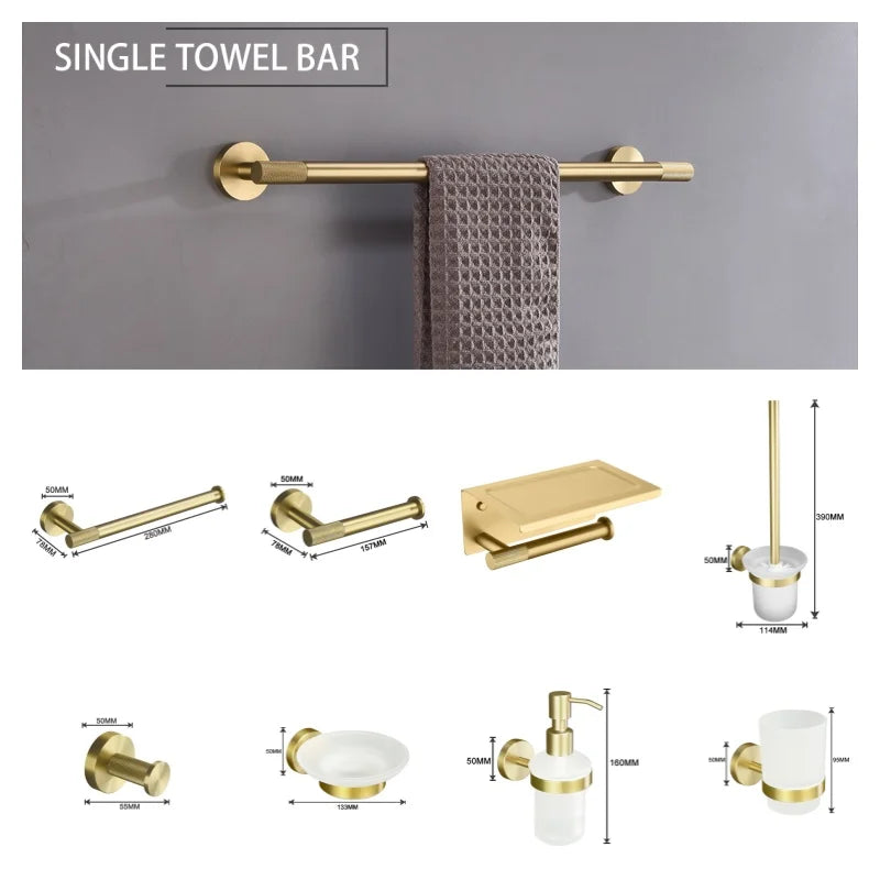 Brushed Gold Towel Bar Toilet Seat Rack Robe