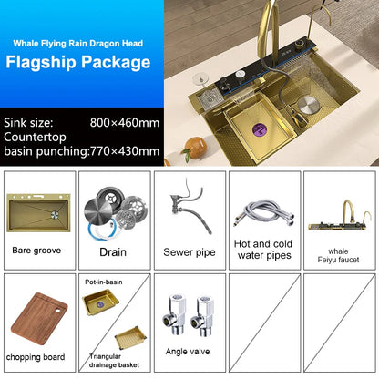 Stainless Steel Golden Sink Waterfall Outlet Slot Piano