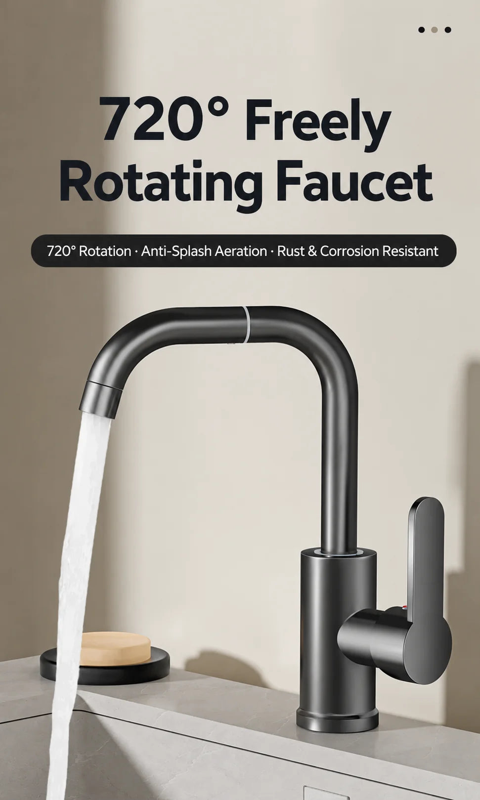 Brass Basin Faucet Gunmetal Gray Bathroom Faucet Cold