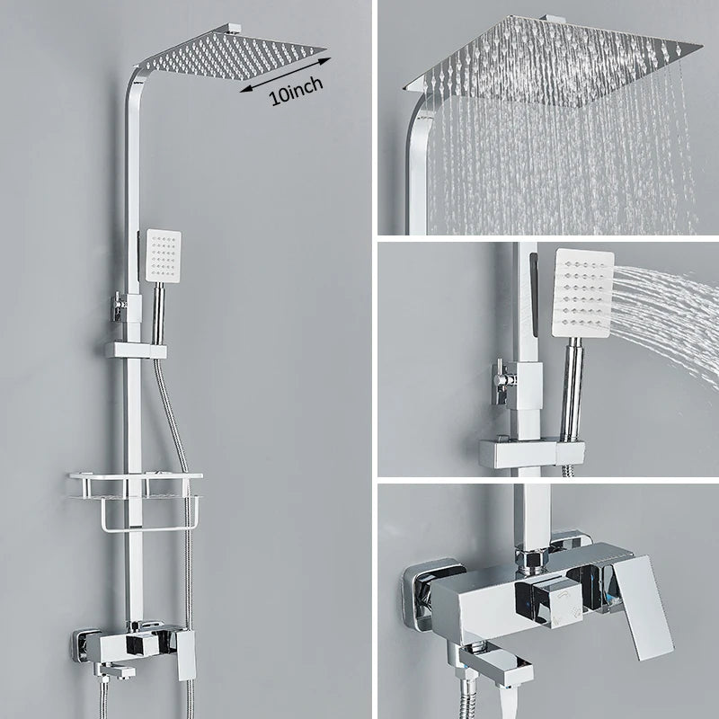 Black Chrome 3/4-Way Shower Faucet Rainfall Shower Cold