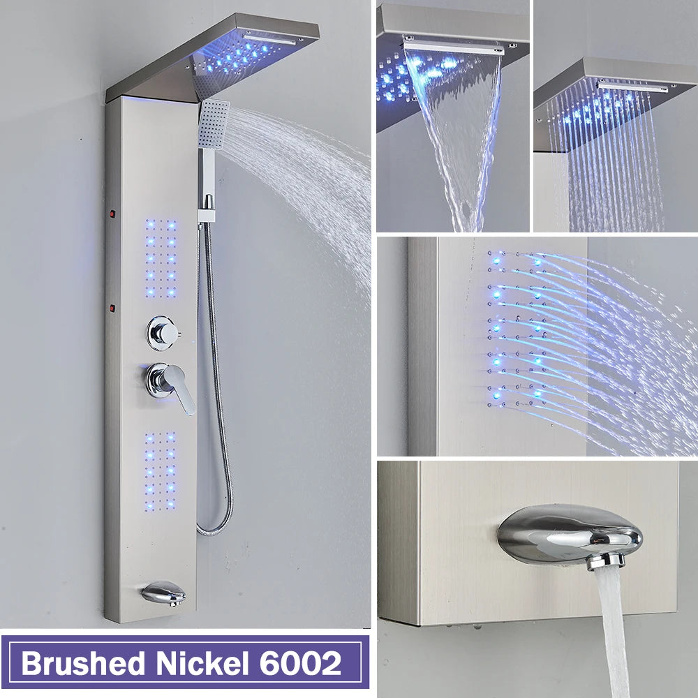Rozin Black Shower Column Led Rainfall Bathroom Faucet