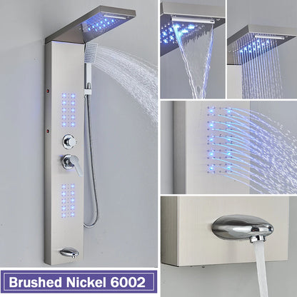 Rozin Black Shower Column Led Rainfall Bathroom Faucet