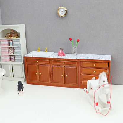 Dollhouse Miniature Retro Wood Cabinet Cupboard Sink Cabinet