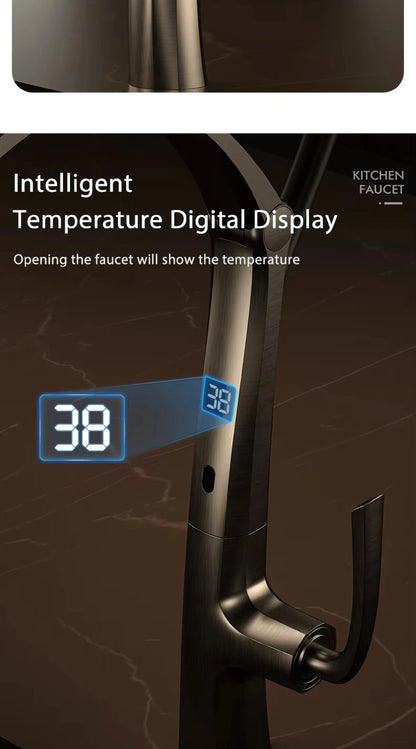 Luxury Gunmetal Brass Faucet Led Display Sensor&Pull-Out