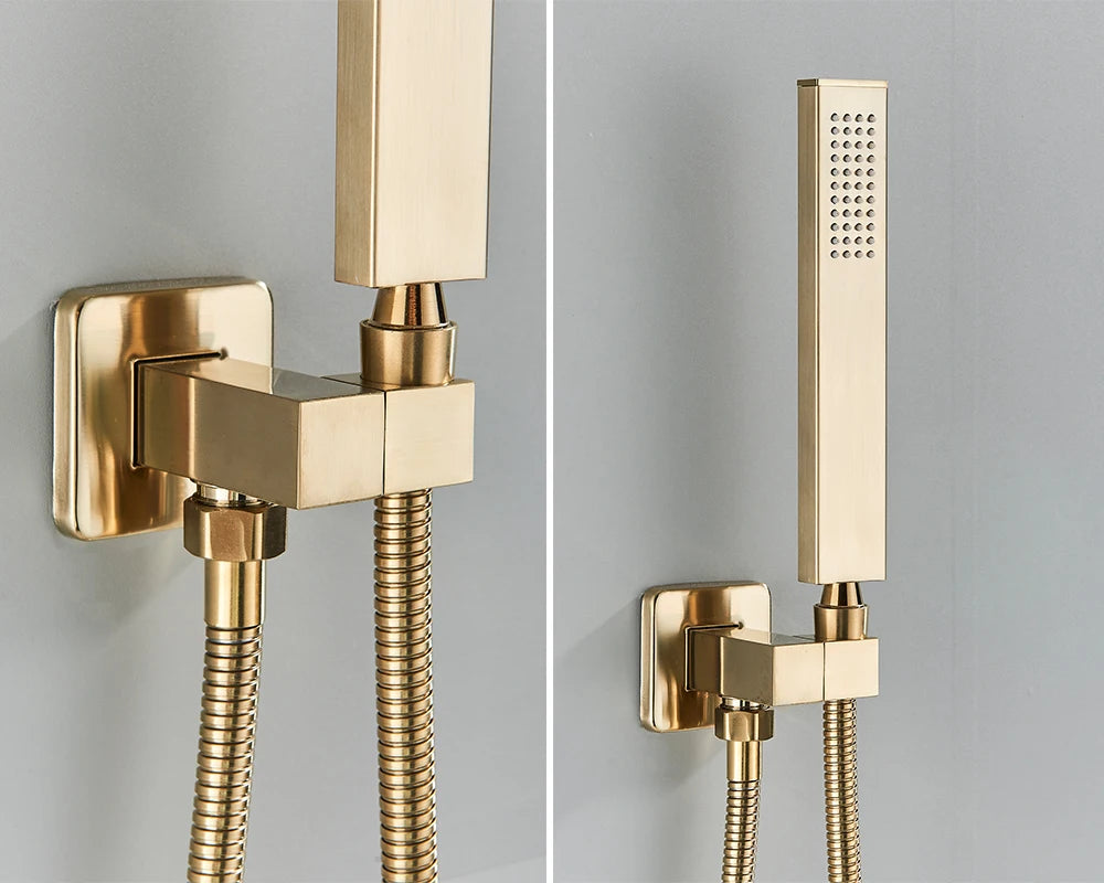 Black Thermostatic Bathroom Shower Faucet Remote Led Rainfall