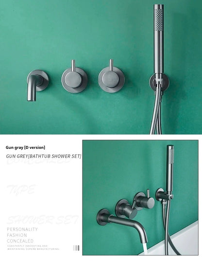 Brushed Gold Concealed Wall-Mounted Bathtub Faucet Gun Grey