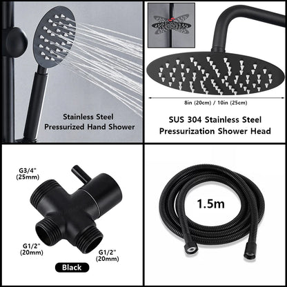 Black/Chrome Bathtub Split Rain Shower Handheld Bathroom Rainfall