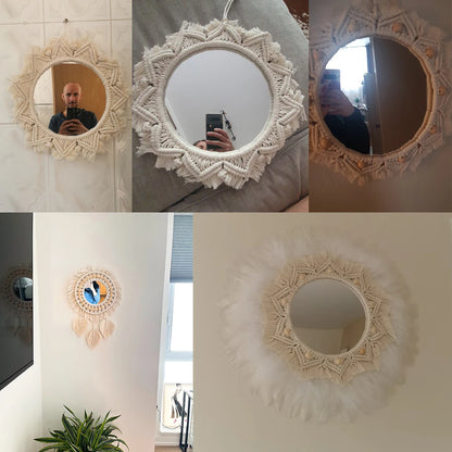 Boho Decorative Mirrors Macrame Round Mirror Aesthetic Room