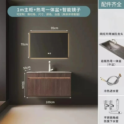 Light Luxury Bathroom Cabinets Rock Slab Integrated Washbasin