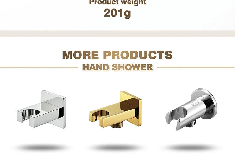 Wall-Mounted Shower Base Chrome Black Gold Square Hand-Held
